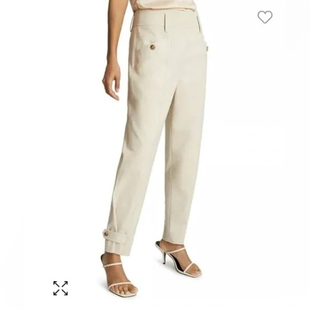 Reiss Beige Cropped Pants With Button Detail & Adjustable Hem Size 14